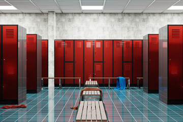 American locker room gym school interior - 3D Illustration