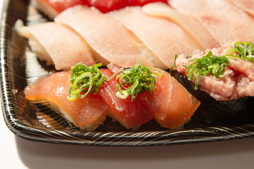 Tuna sushi in various parts