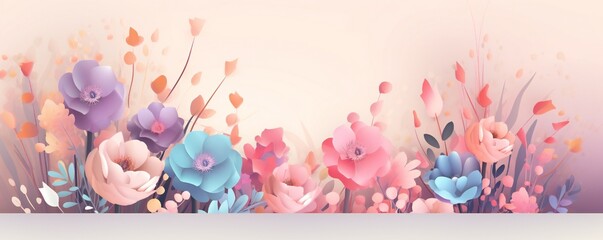 Panoramic colorful flowers floral background banner composition Generative AI 
