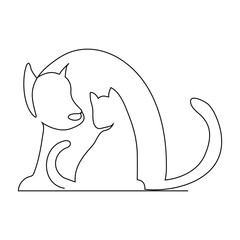 Continuous one line drawing. dog and cat logo. Black and white vector illustration.