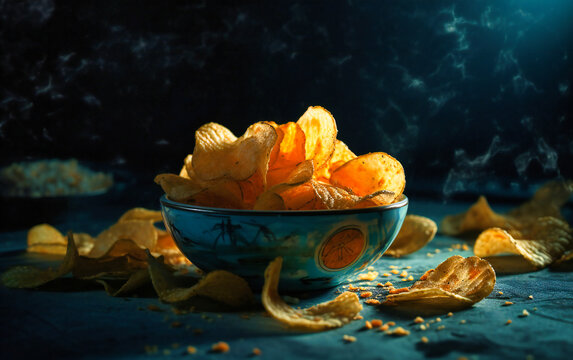 potato chips and dip, in the style of graflex speed graphic