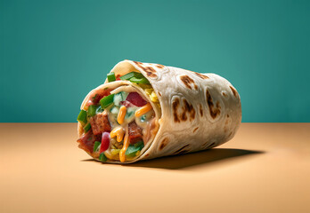 Burrito mejicano enrollado, fondo azul