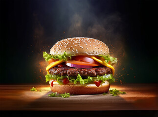 Hamburguesa tabla de madera