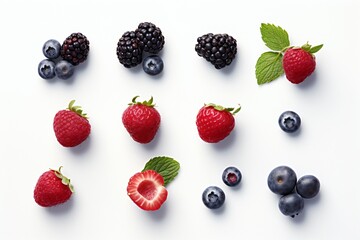 Fototapeta na wymiar A collection of fruits including strawberries, blueberries, and blackberries ant other Generative AI 