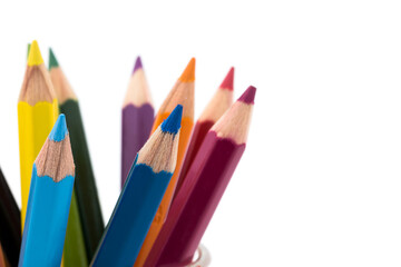 Colored Pencils,School colorful pencils on white background,Colour pencils isolated on white background close up.