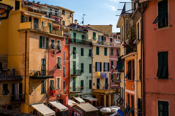 Fototapeta na wymiar Colourful old buildings in Cinque Terre, Italy, in a sunny day