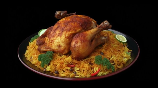 Generative AI hyperrealistic portrait chicken briyani on plate food Photography