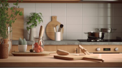 Naklejka na ściany i meble Generative AI hyperrealistic portrait kitchen with baking