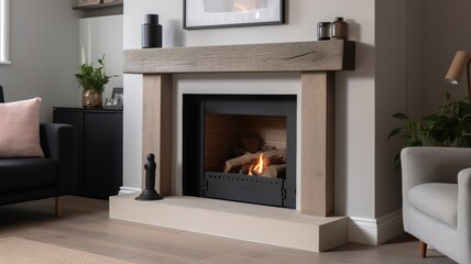 a beautiful house in which the fireplace in the living room gets a lot of attention, impressive design, beautiful finish, elegant appearance