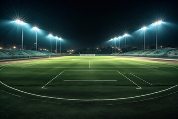 Fototapeta na wymiar Illuminated Grass Stadium with Spotlights. Generative AI