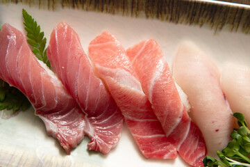 Tuna sushi in various parts