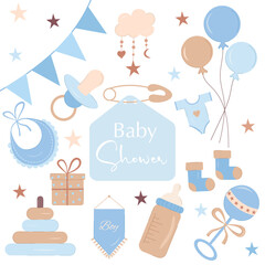 Set of Baby Shower with flat icons. It is a  vector illustration.