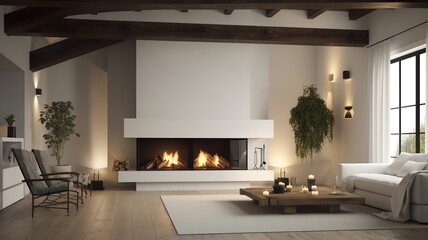a beautiful house in which the fireplace in the living room gets a lot of attention, impressive design, beautiful finish, elegant appearance
