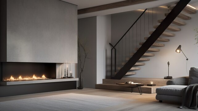 a beautiful house in which the fireplace in the living room gets a lot of attention, impressive design, beautiful finish, elegant appearance