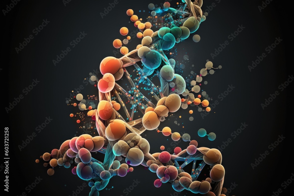 Poster alvioles twisted into a spiral with a strand of dna and particles in it