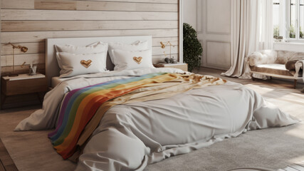 Pride flag sheets on a bed - Generative AI