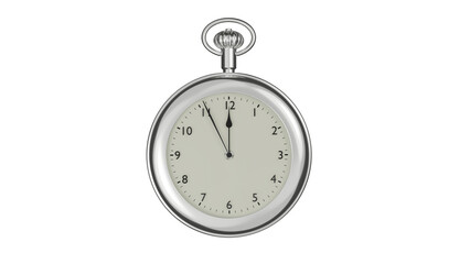 Silver vintage pocket watch isolated on transparent background. Clock concept. 3D render