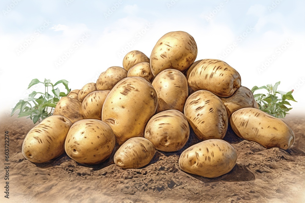Poster potato field isolated on white background. generated by ai