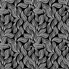 Black and white leaves seamless pattern
