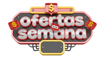 SELO 3D OFERTAS DA SEMANA ELEMENTO 3D ISOLADO PARA COMPOSIÇÃO PUBLICITÁRIA