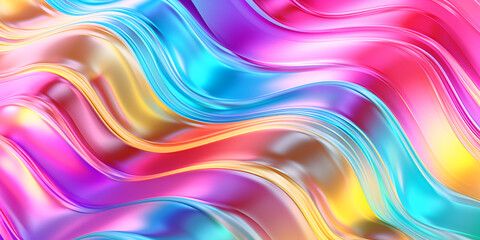 Obraz premium Hologram metal texture. Gradient abstract background. Holographic rainbow foil. Metal wave pattern. Iridescent foil effect texture. Pearlescent gradient. Artificial intelligence generated
