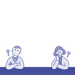 疑問を感じているシニアの男女の上半身イラスト素材