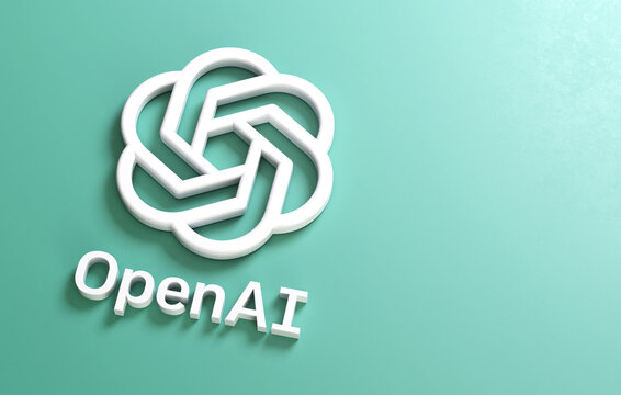 Valencia, Spain - May, 2023: Valencia, Spain - May, 2023: OpenAI is an artificial intelligence AI research company developing ChatGPT, GPT-4 or Dall-E 2. Isolated 3D logo on a surface and copy space