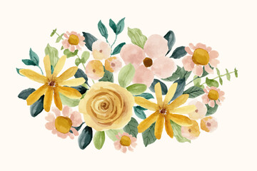 Obraz na płótnie Canvas yellow pink watercolor floral arrangement