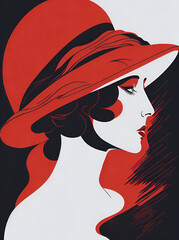 Woman in red hat. AI generated illustration