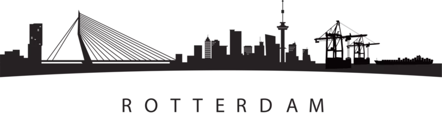 Foto op Plexiglas Rotterdam Rotterdam skyline, Netherlands, Silhouette vector