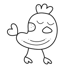 Cute chicken. Doodle black and white vector illustration.