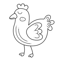 Cute chicken. Doodle black and white vector illustration.