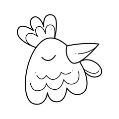 Fototapeta premium The head of a cute rooster. Doodle black and white vector illustration.