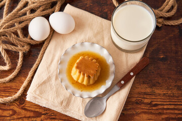 Homemade Creme Caramel or flan with Sweet Syrup from mexico and brazil