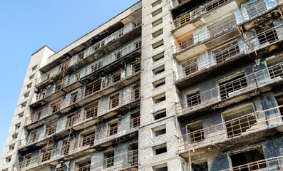 destroyed and burned houses in the city Russia Ukraine war