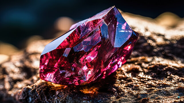 Piece of rough uncut red mineral. Cuprite jewel. Precious gemstone. Generative AI