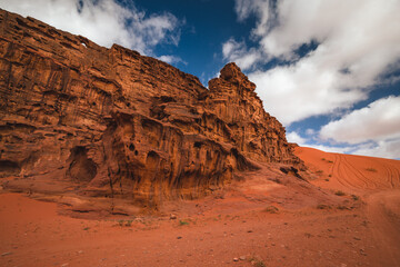 Amazing and spectacular landscapes of Wadi Rum desert in Jordan. Dunes, rocks, it's all here. Beautiful weather gives the climate to this place.