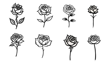 set of black and white roses, Rose Silhouette Vector Set: Elegant Floral Designs in Stunning Silhouettes