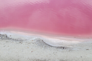 Las Coloradas, Mexico, 17. April 2023: sand beach of the pink lagoon