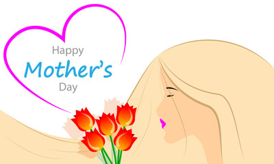 Mother day beautiful girl with a bouquet, vector art illustration.