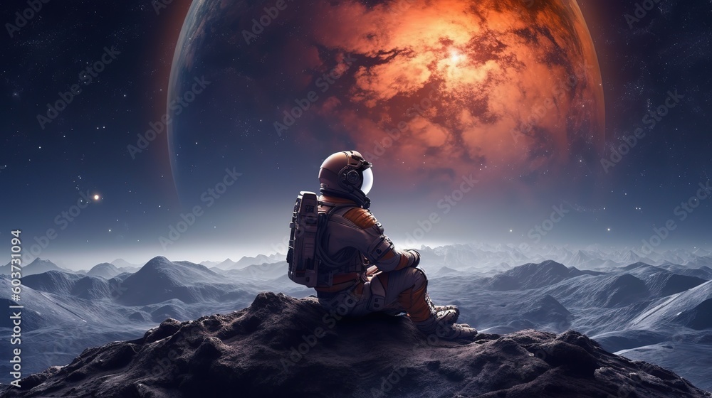 Sticker an astronaut during a spaceflight in outer space. generative ai