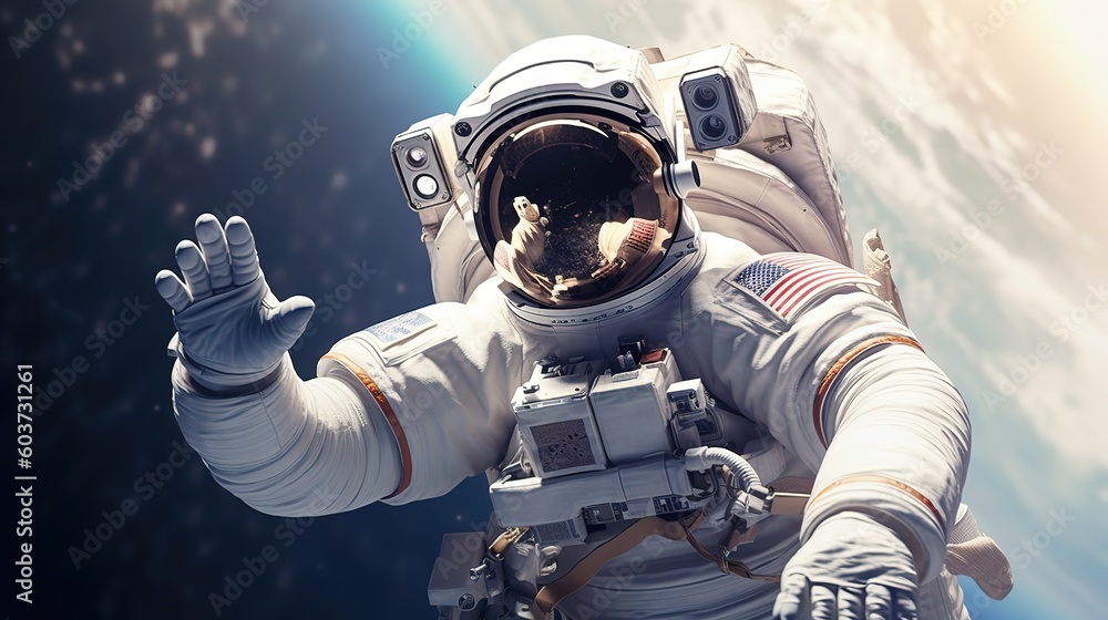Sticker an astronaut during a spaceflight in outer space. generative ai