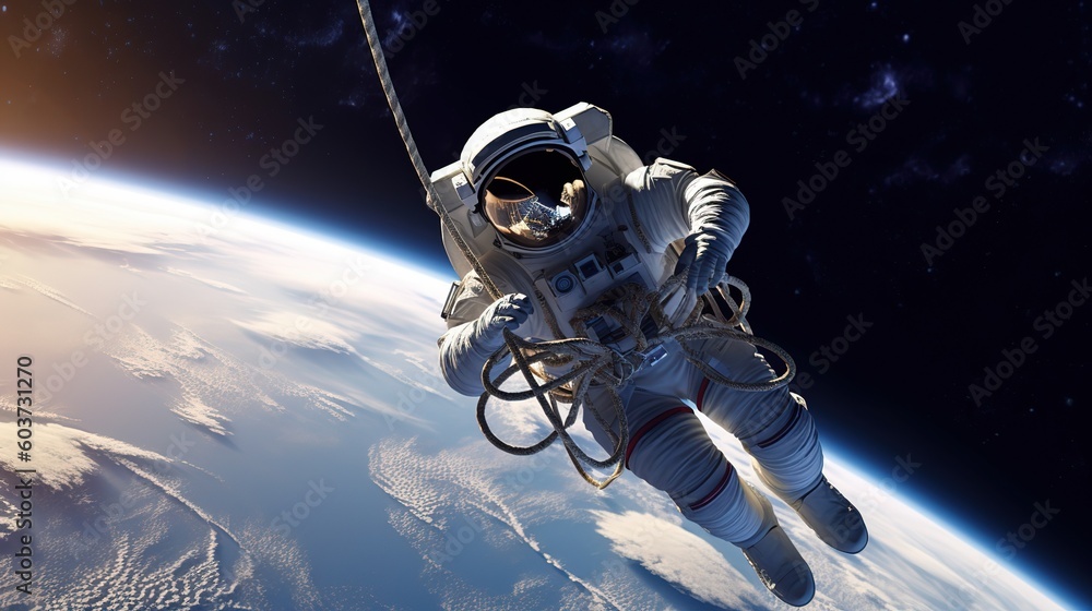 Wall mural an astronaut during a spaceflight in outer space. generative ai