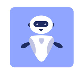 Cute smiling chatbot helps solve problems. Robot character design. Vector illustration