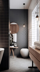 Interior of a Scandinavian Style Bathroom with Light Tiles