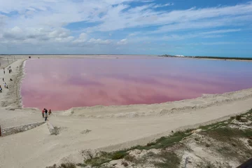 Las Coloradas, Mexico, 17. April 2023: landscape with the pink lagoon © Claudia Egger
