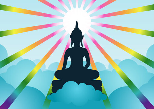 Lord of buddha with light and cloud backward mean begin of hope,belief and faith,vector illustration
