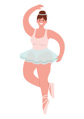 Overweight woman ballerina. Body positive. Self-confidence. Cute flat vector modern illustration. Character sticker. © unona art
