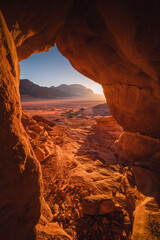 Amazing and spectacular landscapes of Wadi Rum desert in Jordan. Dunes, rocks are all Beautiful weather gives the climate to this place.