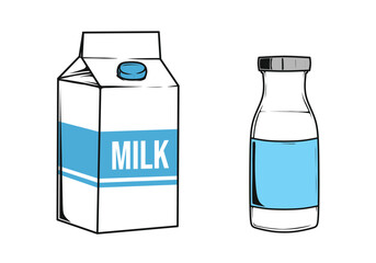 bottle of milk and milk carton